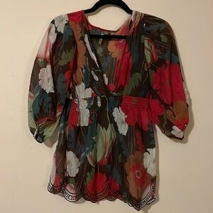 The Clothing Company Boho Floral Sheer V Neck Top​​​​​